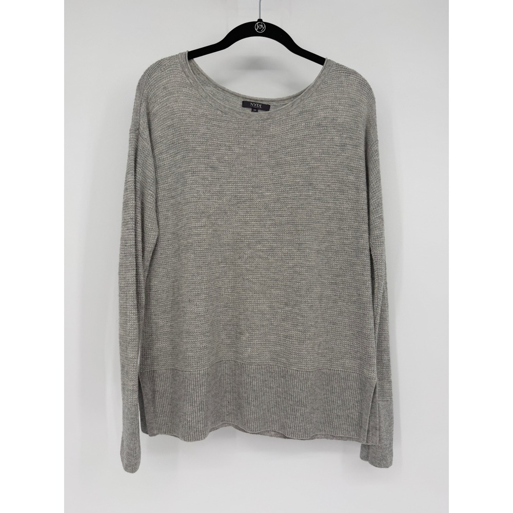 NYDJ Womens Grey Textured Knit Crew Neck Sweater Side Slit Long Sleeve XS